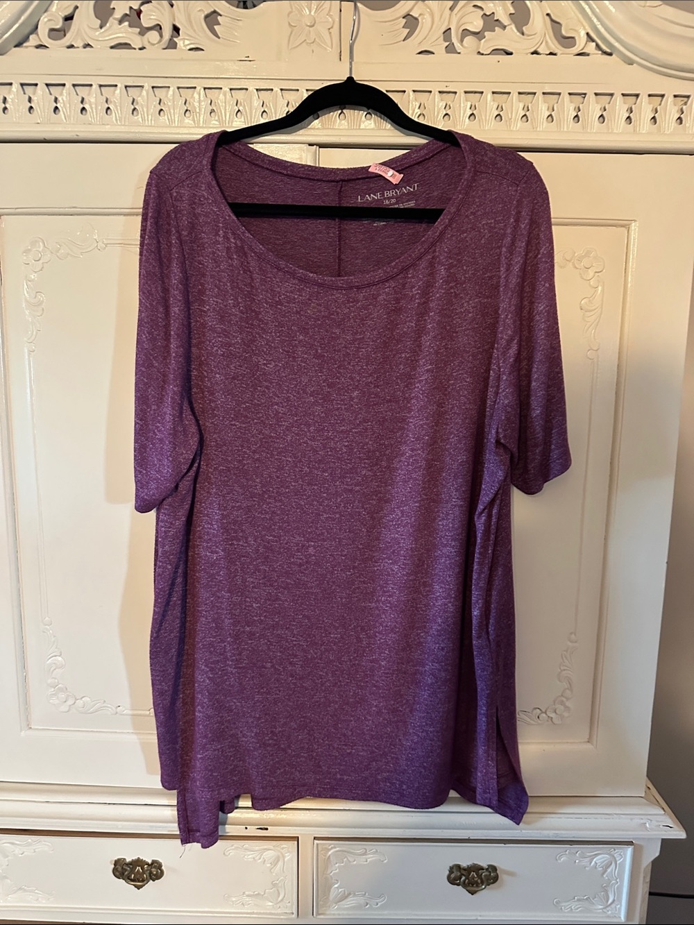 Lane Bryant Heather Plum Short Sleeve Scoop Neck Tee High Low